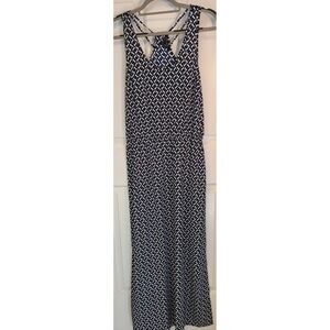 BANANA REPUBLIC Maxi Dress Women 8 Blue Geometric Print Strappy Racerback‎ Scoop